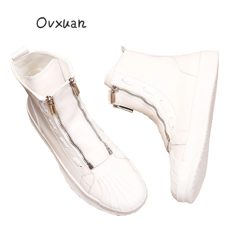 Ovxuan двойной Размеры на молнии ботильоны Для мужчин итальянский Стиль оболочки ног высокие повседневные ботинки Мужская обувь ручной
