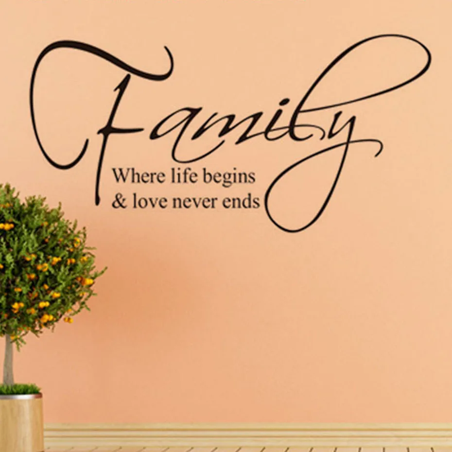 

DCTOP Family Where Life Begins And Love Never Ends Vinyl Wall Decal Removable Quote Wall Stickers House Decoration DH016