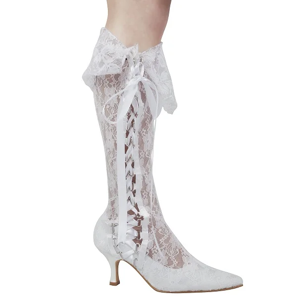 Женские ботинки белого цвета и цвета слоновой кости свадебные туфли до середины голени на среднем каблуке женские модельные туфли-лодочки на шнуровке для невесты и подружки невесты MB-081 - Цвет: White