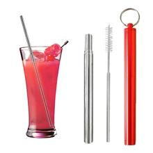 Многоразовая нержавеющая сталь складная соломинка для коктейлей прочные аксессуары для бара кухонные портативные с кисточкой телескопическая металлическая соломинка