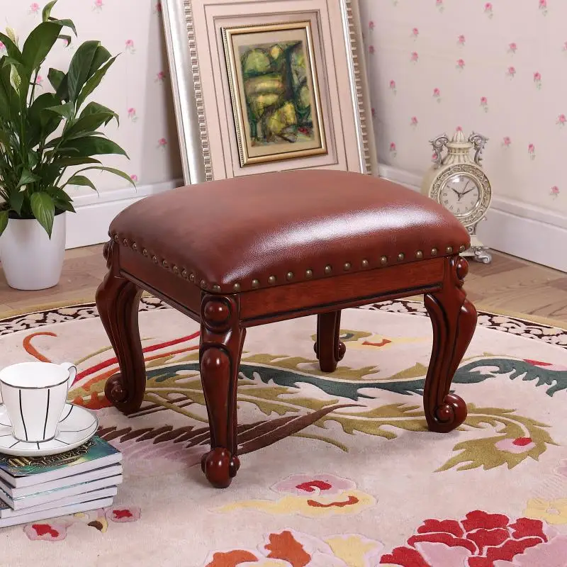 Европейский дом гостиная твердой древесины кожаный диван табурет изменить обувь стул для кофе стол табурет маленькая доска Deng - Цвет: Color 5