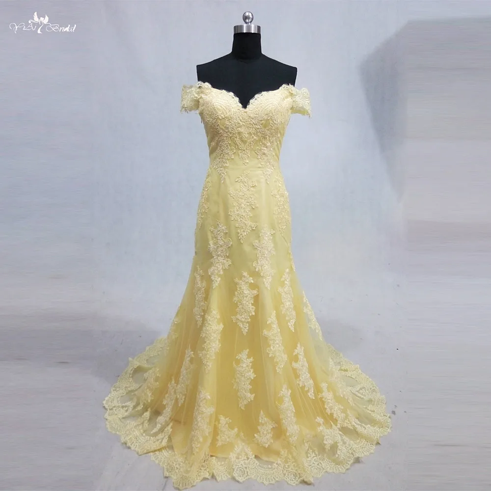 off the shoulder yellow prom dress