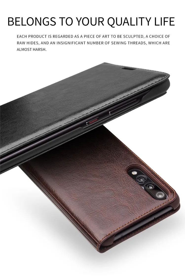 QIALINO Phone Case Cover for Huawei P20 Pro P20Pro Ultra Slim Vintage Genuine Leather Wallet Card Slots Bag Flip Folio Cases