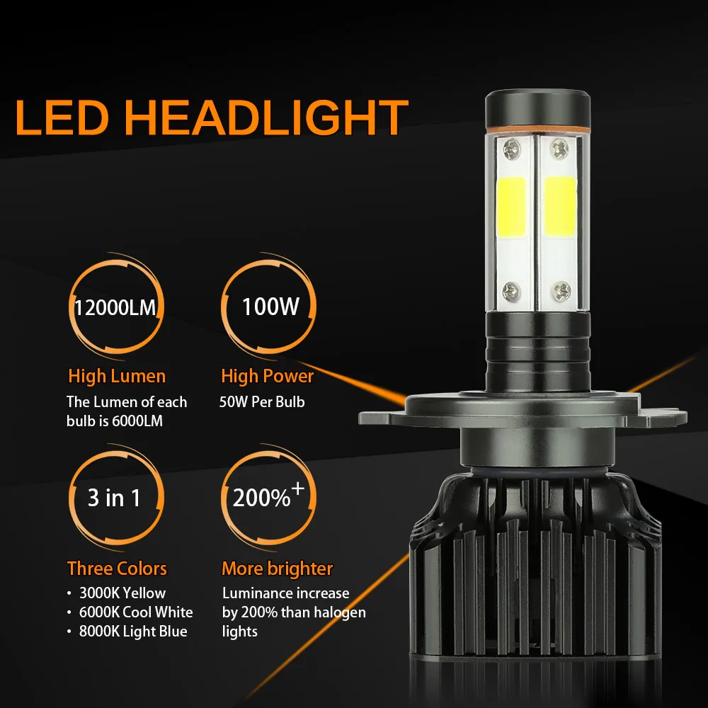 Zdatt H4 светодиодный лампы H7 светодиодный головной светильник s H11 H8 H9 9005 HB3 9006 HB4 Canbus 100 Вт 12000LM по технологии COB светодиодный светильник 12V автотовары