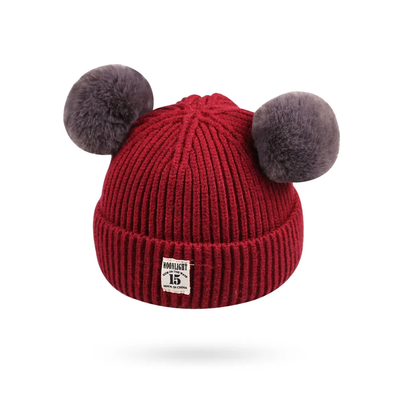 Pompom Knitted Baby Hat Warm Crochet Winter Beanie For Baby Boys Cute Toddler Baby Girls Hat Solid Knit Infant Beanie Hat New (1)