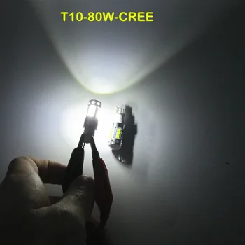 

Canbus T10 Led Lights CREE Chip 194 W5W White 80W With Lens Projector Bulbs T10 Car Interior Turn Signal Reverse Light Source