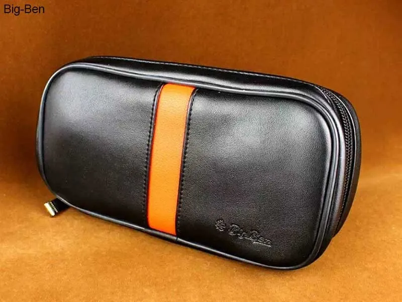 5 genuine leather yellow stripe smoking pipe pouches