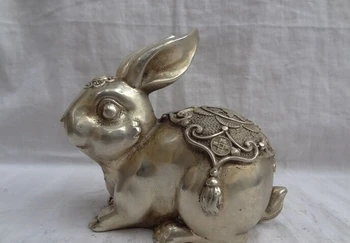 

song voge gem S2640 Chinese Year Zodiac Silver Wealth Cai Fu Coin Lovely Fu Rabbit Bronze Statue