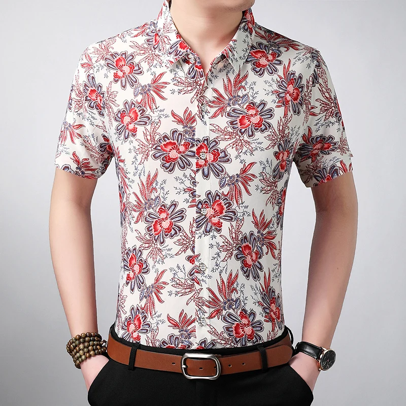 2018 Summer Short sleeved Flower Shirt Mens , Fashion Casual Men Shirt ...