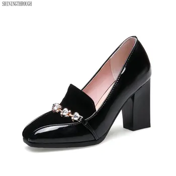

High Heels Shoes Women White Wedding Shoes Thick High Heels Fashion Party Pumps Footwear black Red Big Size43