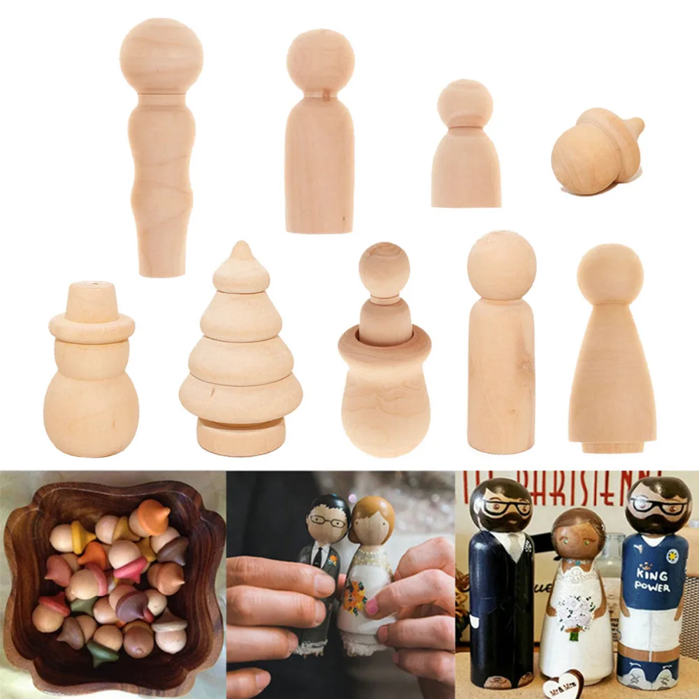 10pcs Wedding Christmas Party Cake Topper Snowman Peg Dolls Wooden Decor