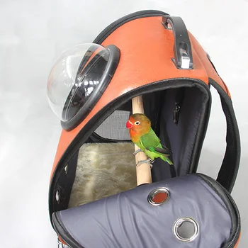 Outdoor leather Bird backpack Parrot Carriers Cage Parrot Bag With Wood Perch Pet Breathable Space Capsule Backpack CW081 1