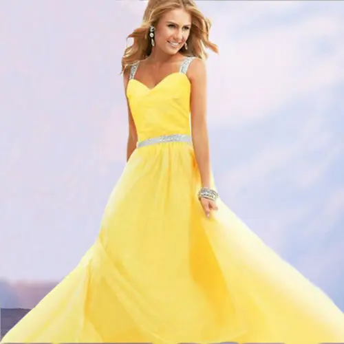 

2019 Hot Sale Stylish V-neck Cap sleeveless vintage lace yellow bridesmaid long dress ladies formal party dress Yellow S-L