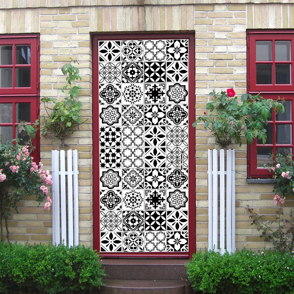 Барокко Стиль черный и белый креативный плитка двери стикер деревянный .