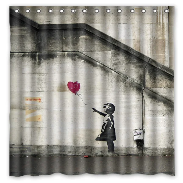 High Quality 180*180cm Banksy Graffiti Modern Style Waterproof Fabric Bathroom Shower Curtain With Hooks Free Shipping | Дом и сад