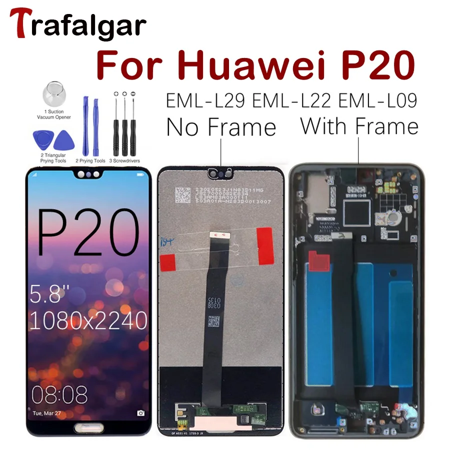 

For Huawei P20 LCD Display Touch Screen Digitizer Assembly EML L29 L22 L09 AL00 For Huawei P20 LCD With Frame Replacement