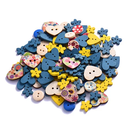 100 шт 2 отверстия DIY деревянные кнопки сердце цветочный узор декоративные кнопки подходят пошив Скрапбукинг швейная одежда - Цвет: A