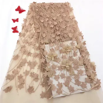 

2019 royal blue african lace fabric for party dress good looking fashion beads french net 3d lace fabric for sewing material