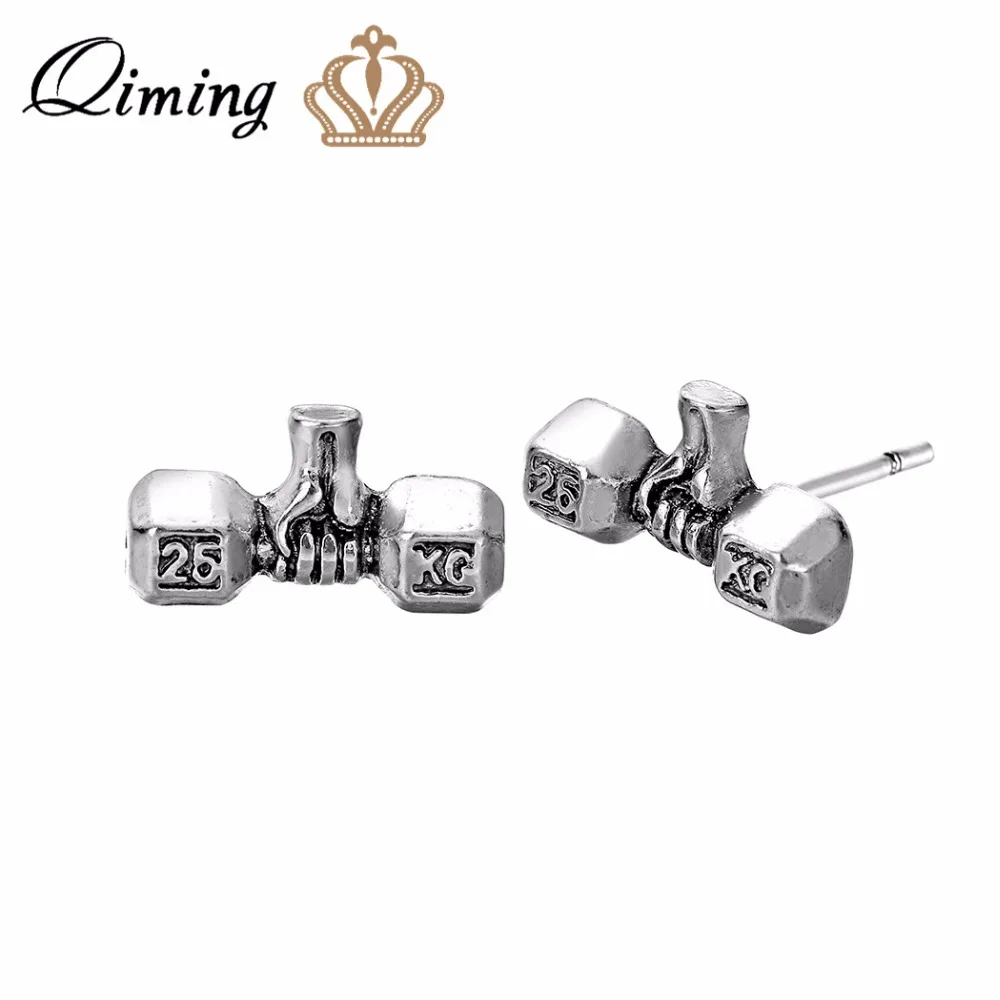 

QIMING Weightlifting Mens Women Earrings 25KG Fitness Original Fashion Sports Jewelry Dropshipping Stud Earring Man Gift