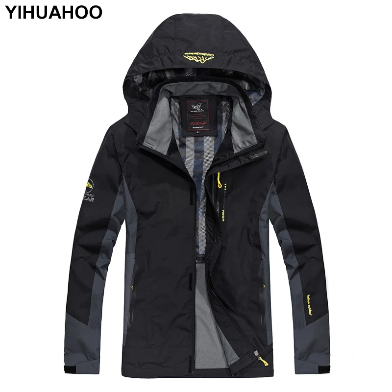

YIHUAHOO Jacket Men Waterproof Windproof 6XL 7XL 8XL Zipper Hooded Sportswear Mountain Jacket Coat Windbreaker Men XYN-8878