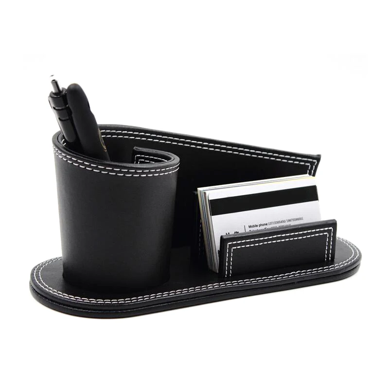 name card holder office supplies leather round pen holder pencils