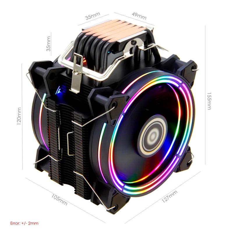 ALSEYE H120D وحدة المعالجة المركزية برودة RGB مروحة 120 مللي متر PWM 4 دبوس 6 أنابيب الحرارة برودة ل LGA 775 115x1366 2011 AM2 + AM3 + AM4