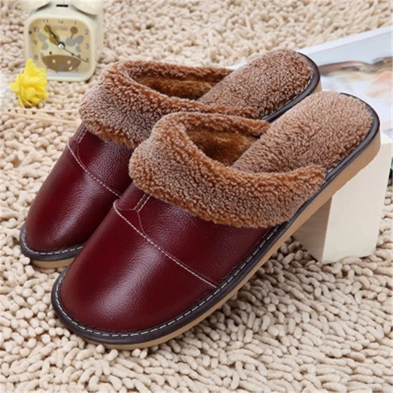 Hot Sale Women Waterproof Winter Warm Home Slippers High Quality Soft Leather Casual Men Shoe ...