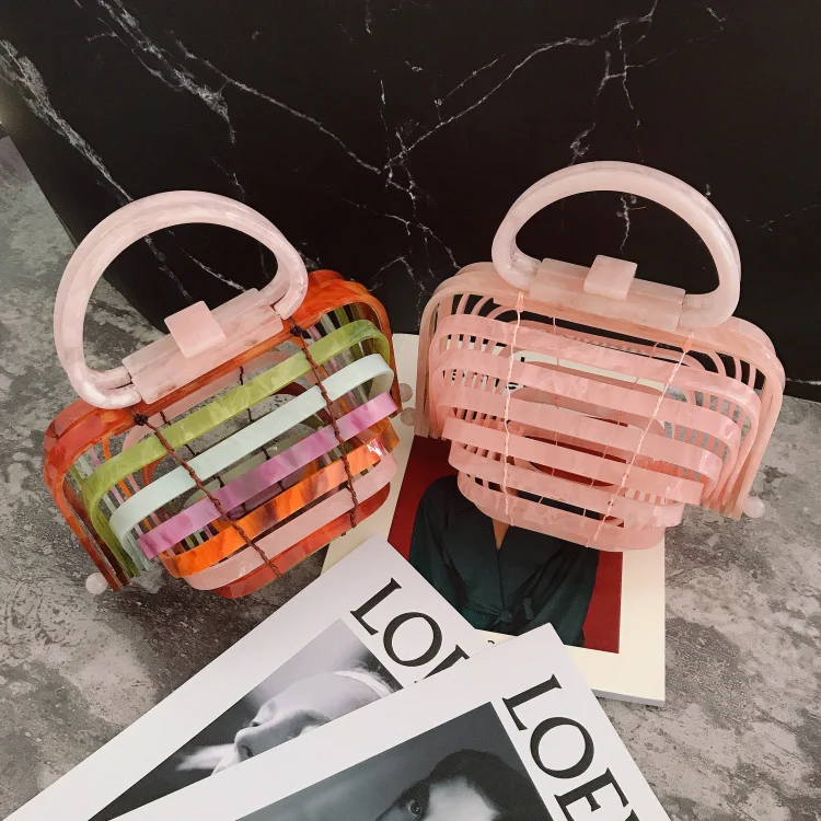 

2018 New Women Beach Acrylic Handbag Fashion Blogger Holiday Wind Wild Acrylic Bird Cage Bag Brand Luxury Ins Popular Designer