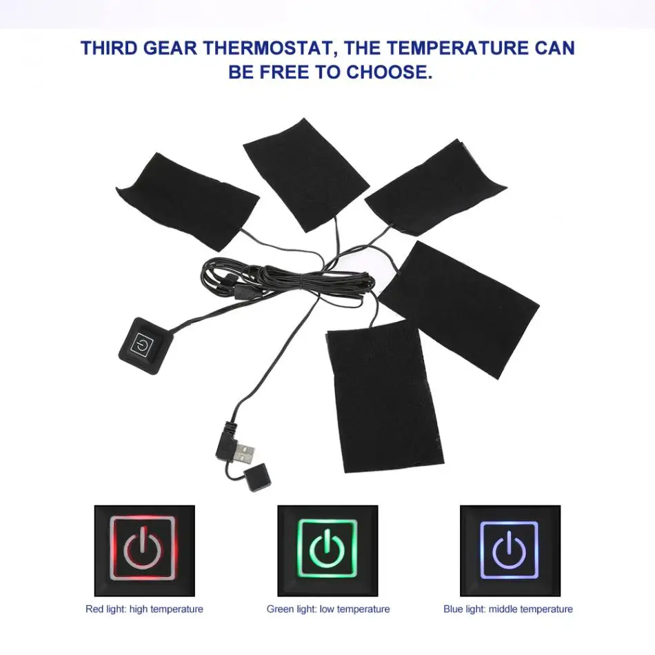 USB электрическая одежда пять нагревателей грелка Регулируемая температура грелка инструмент для тела шеи спины живота поясницы