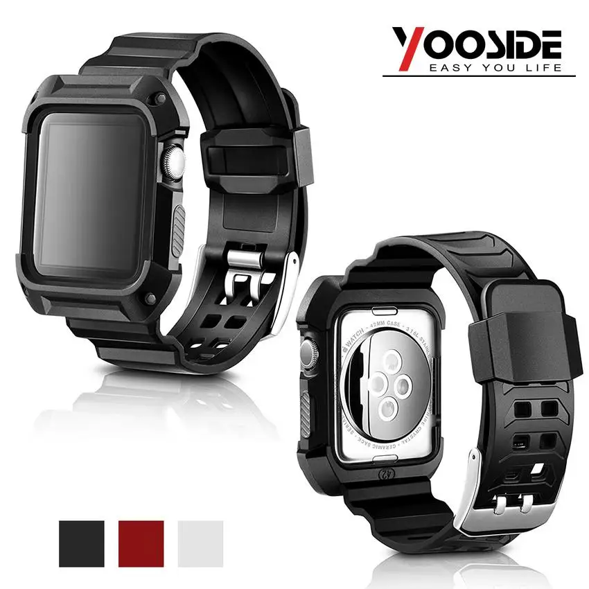 

Yooside Rugged Protective Frame Case with Sport Strap TPU Soft Band for Apple Watch Series 1/2/3 42mm/38mm All Model