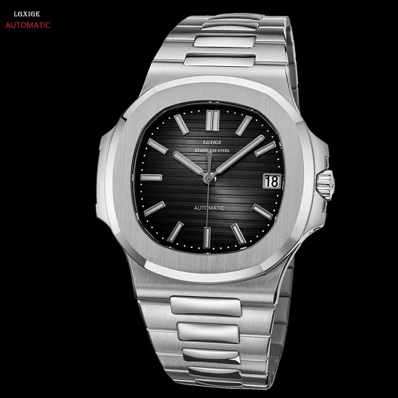 Автоматические механические часы для мужчин из нержавеющей стали со светящимися стрелками Nautilus часы лучший бренд класса люкс для мужчин AAA Patek LGXIGE наручные часы PP - Цвет: Черный