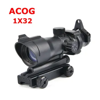 

ACOG 1X32 Green and Red Dot Sight Crosshair Fiber Riflescope Hunting Scopes Optical Sight for Airsoft Rifle Caza