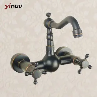 Black Copper Bathroom Faucet Fashion Vintage Hot And Cold Faucet Wash Basin Mixer Sink single handle single hole Faucet copper three hole sink basin faucet golden brass handle bathroom bathtub faucet deck wash basin faucet mixer hot and cold