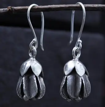 

925 Sterling Silver Lantern Flower Earrings Handmade S925 Earrings Jewelry