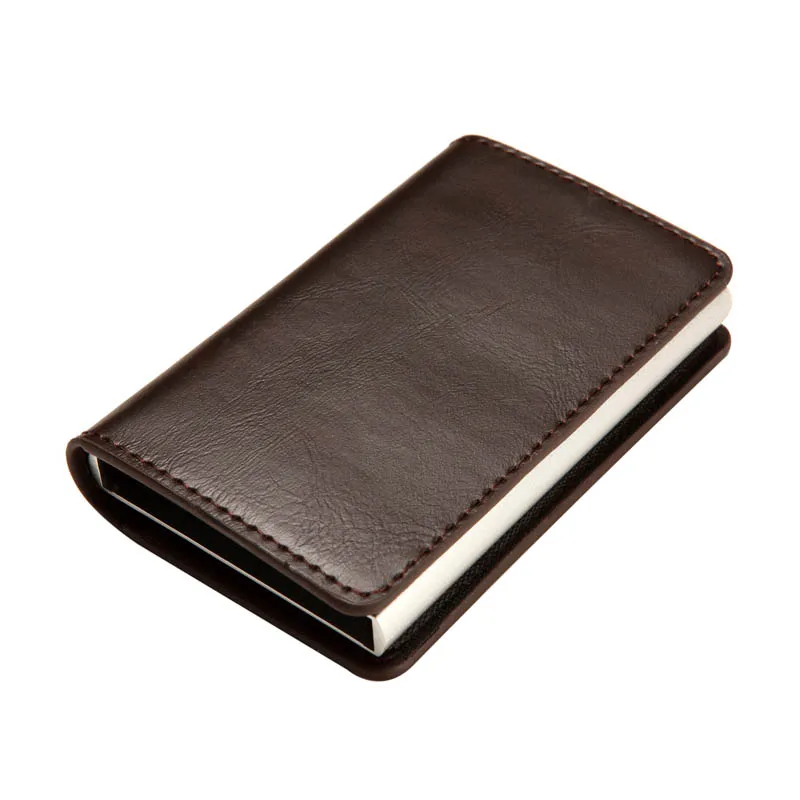 

Maideduod New Men Antitheft Card Holder Fashion Metal Credit Card Holder RFID Aluminium Card Case PU Leather Travel Card Wallet