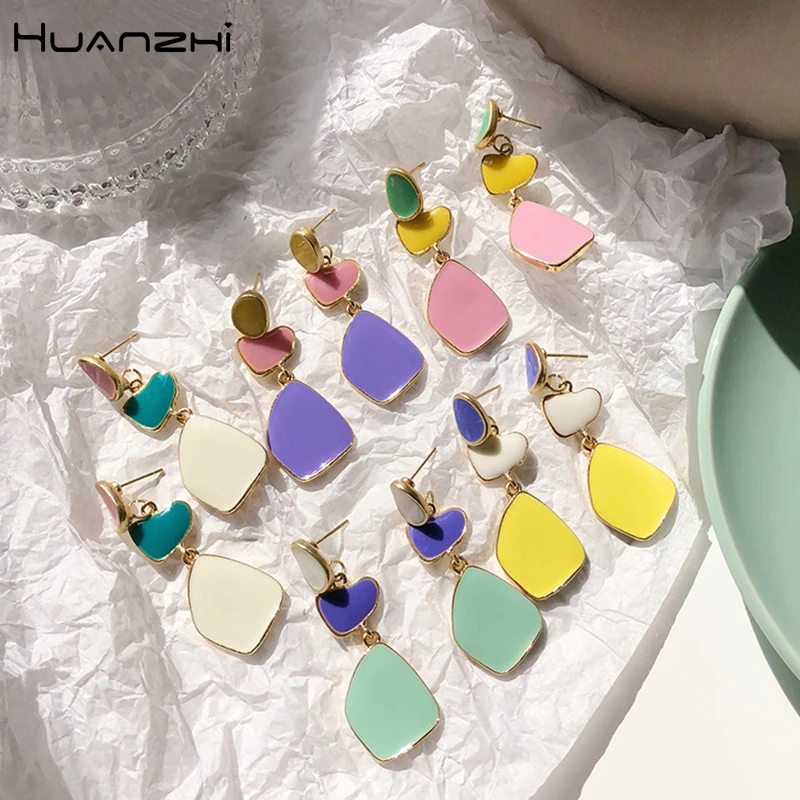 Серьги капельки HUANZHI корейские серьги с разноцветной глазурью геометрические