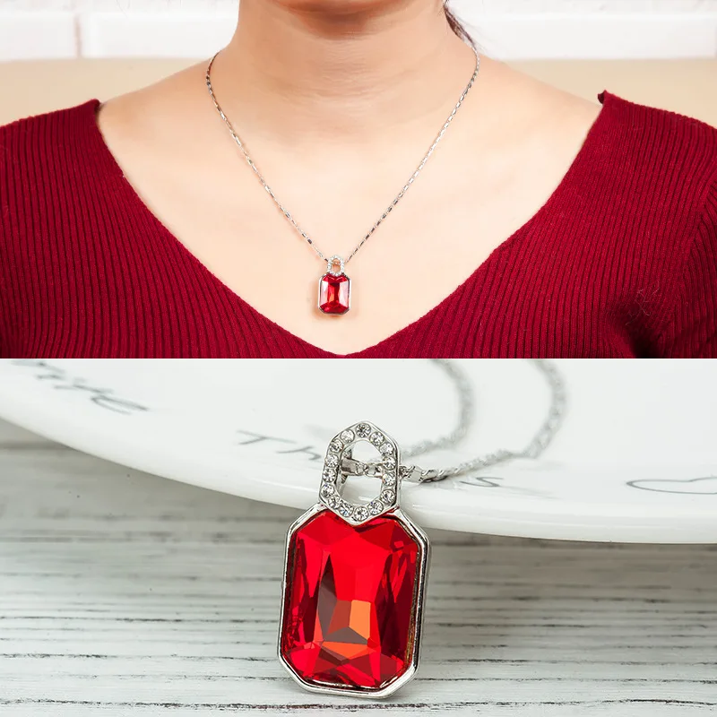 

Crystal Pendant Necklace White red blue simple statement choker necklace women jewelry accessories