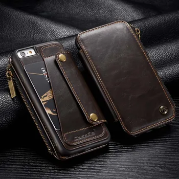 

For iPhone 6 Plus Wallet Case Detachable Flip Leather Pocket 5 Card Slots 1 Zipper Phone Cover Case for iPhone 6S Plus 6 6S