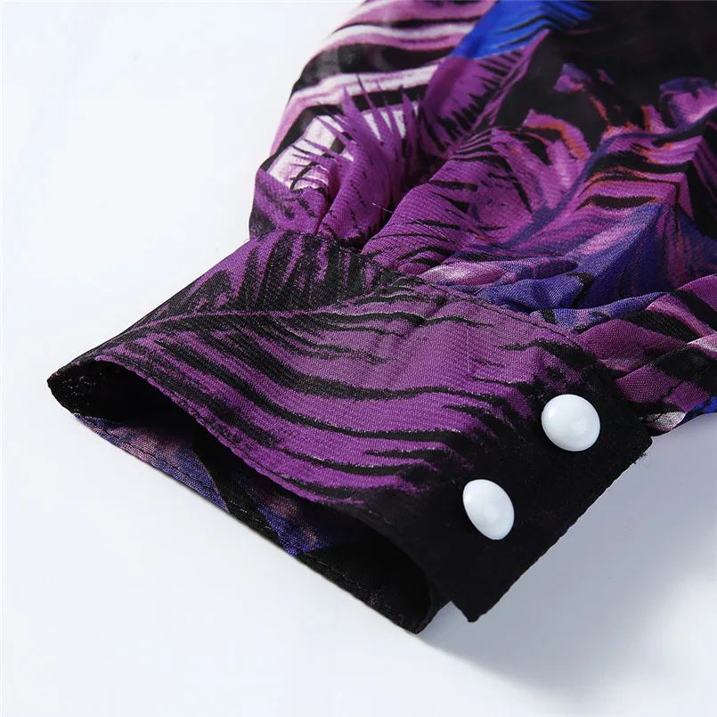 V-Neck Colorful Fashion Printing Chiffon Dress Long Sleeve Deep V Neck Belt Long Dress Comfortable New Vestidos #F#40NV26 (14)