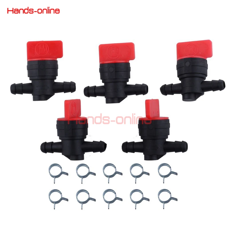 5X 1/4" Inline Gas Fuel Cut off Shut Off Valve + 10x clamp For Briggs