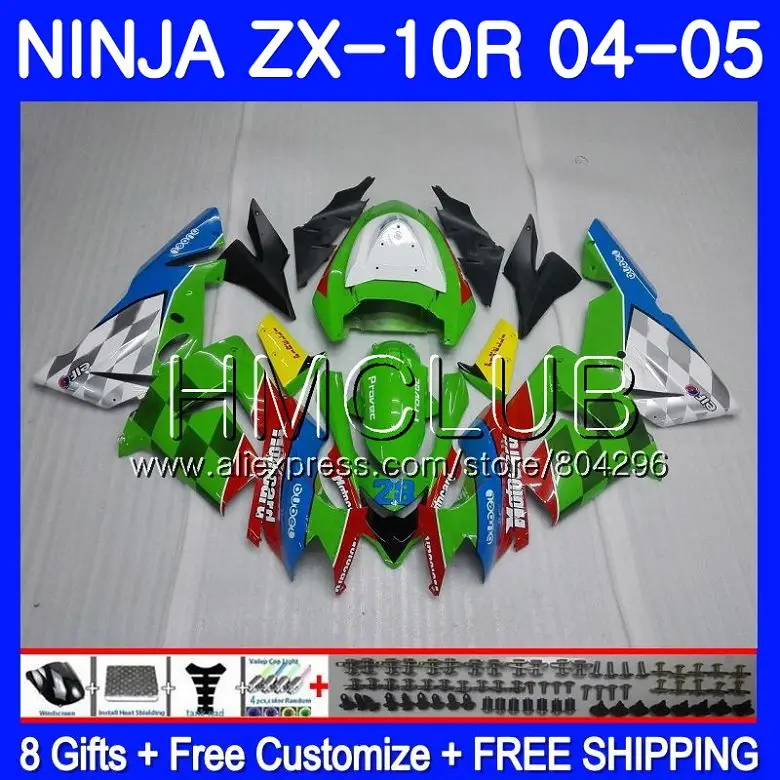 Кузов для Kawasaki NINJA ZX1000 C ZX 10 сотрудников отдела исследований ZX-10R 04 05 22HM. 19 ZX10R 04 05 ZX1000C ZX 10R 2004 2005 Лидер продаж комплект обтекателей зеленого цвета - Цвет: No. 1 no tank cover