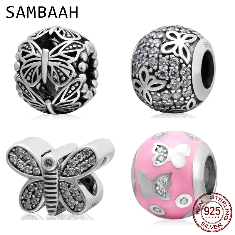 

Sambaah Sparkling Flutter Butterfly Charms 925 Sterling Silver Flying Butterfly Beads for Original Pandora Spring Chain Bracelet