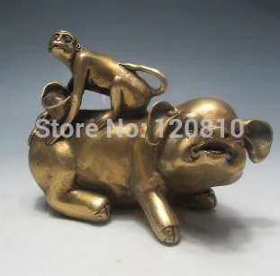 

Collectibles China Superb Copper -Monkey&Pig&Ingot Statue