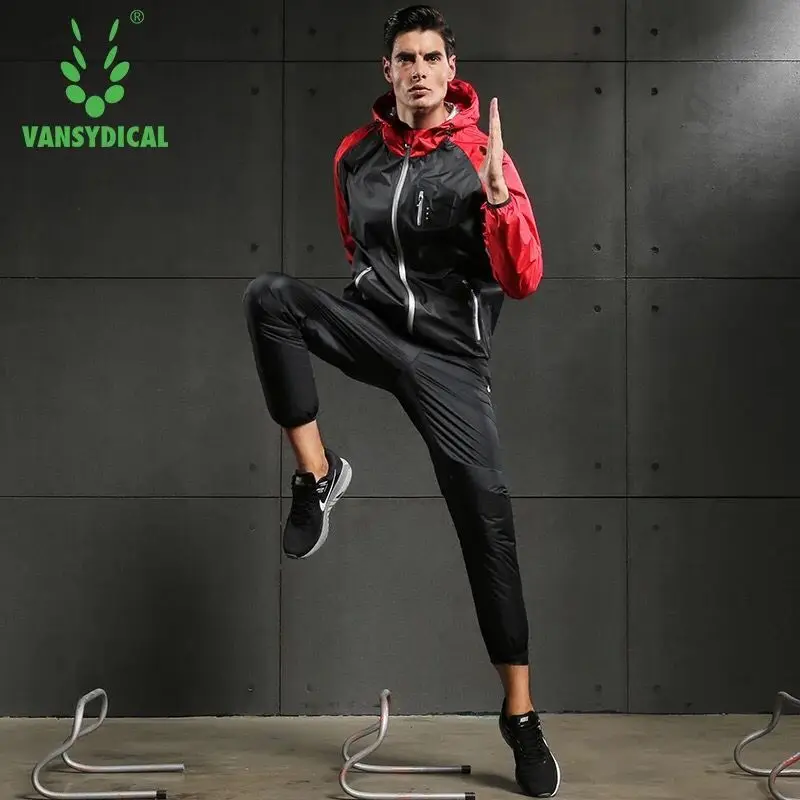 

Hot Sweat Men Running Sets 2 pieces/sets Loose Weight Training Gym Tracksuit Fitness Workout Sports Jogging Suits Sportswear