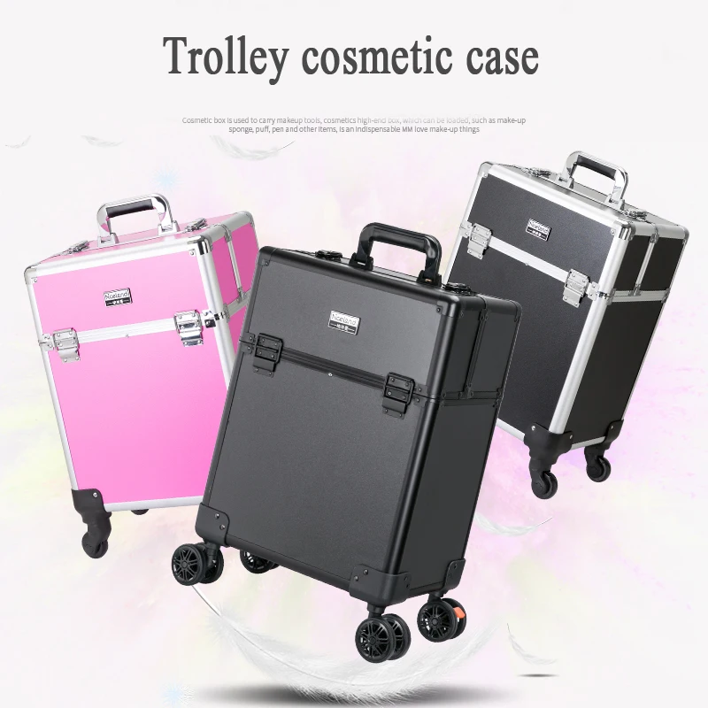 

2018 New Women Trolley Cosmetic case on Wheels,Nails Makeup Toolbox,Multifunction Beauty Box Rolling Luggage Trolley Suitcase