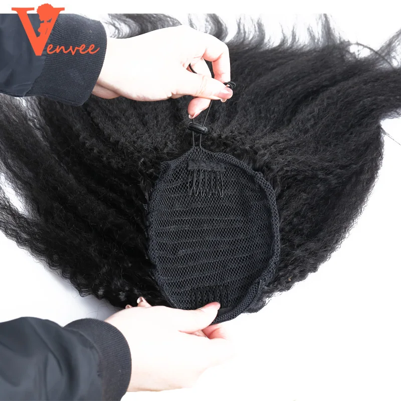 

Brazilian Kinky Straight Hair Ponytail Extensions 100% Coarse Yaki Human Hair Ponytail Clip Ins Virgin Real Hair Salon