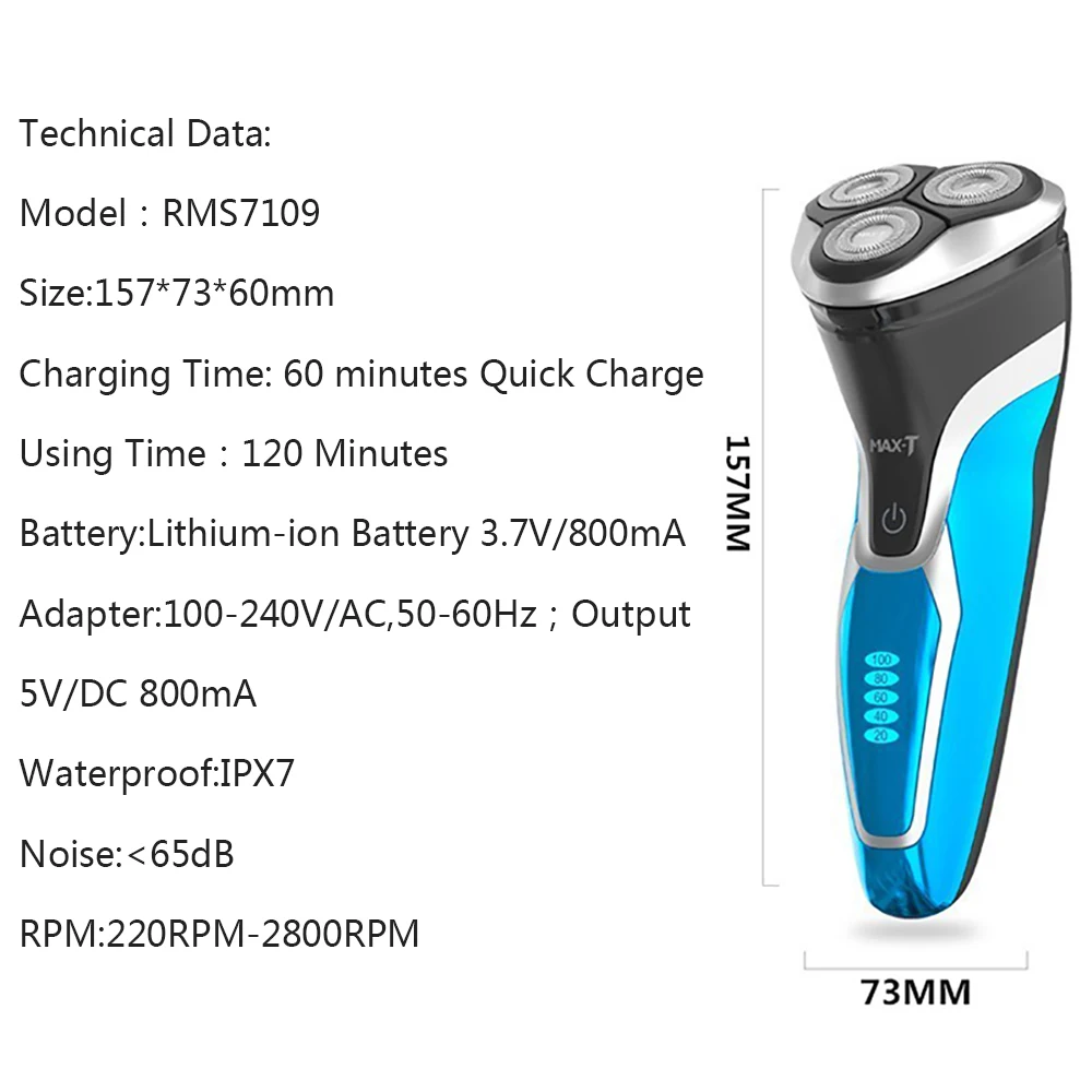 Новый MAX-T RMS7109 электробритва моющиеся Перезаряжаемые USB зарядка тройным лезвием для Для мужчин Уход за лицом Электрический бритья машинка