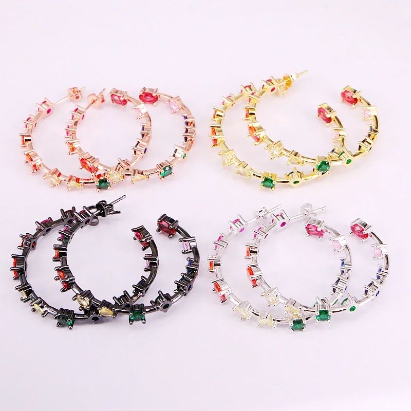 

6Pairs, Circle pave colorful cubic zirconia CZ MIX color earring delicate circle multi pierced stud earring