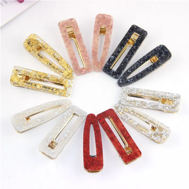 

2PC/Set Bright Tinfoil Hairpins Vintage Hollow Out Hair Accessories for Women Girls Waterdrop Square Hair Clips Acrylic Clips