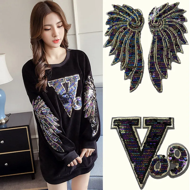 

Sequin Feather Wing Fabric Applique Sew Clothes Patch DIY Embroidery for Jacket Backpack T-Shirt Pullover Coat 27*14cm